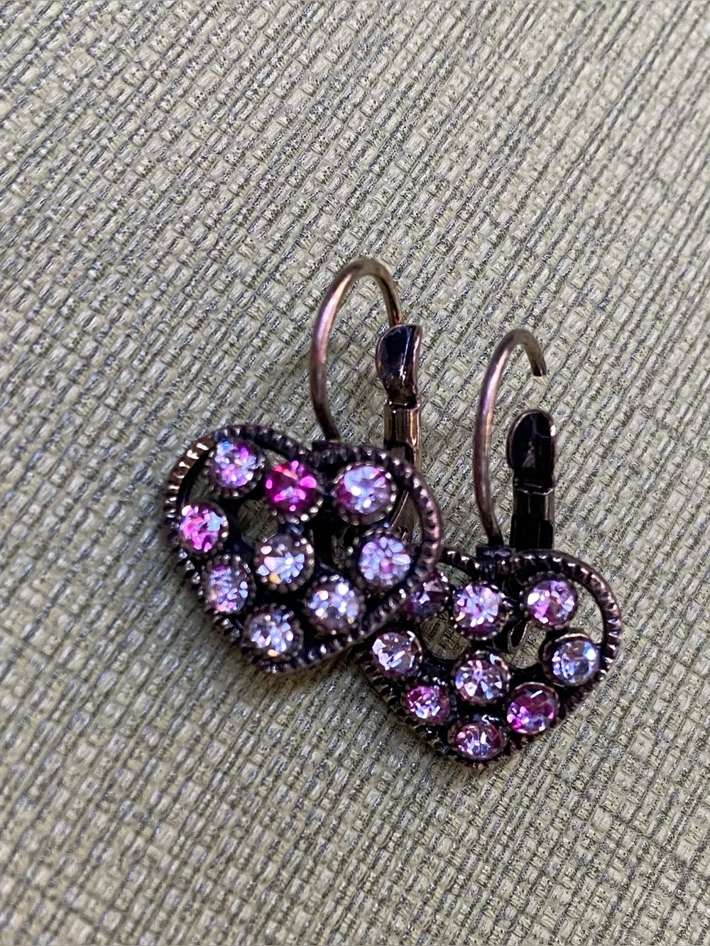 Heart Drop Earrings with Pink Crystals - Women Jewelry
